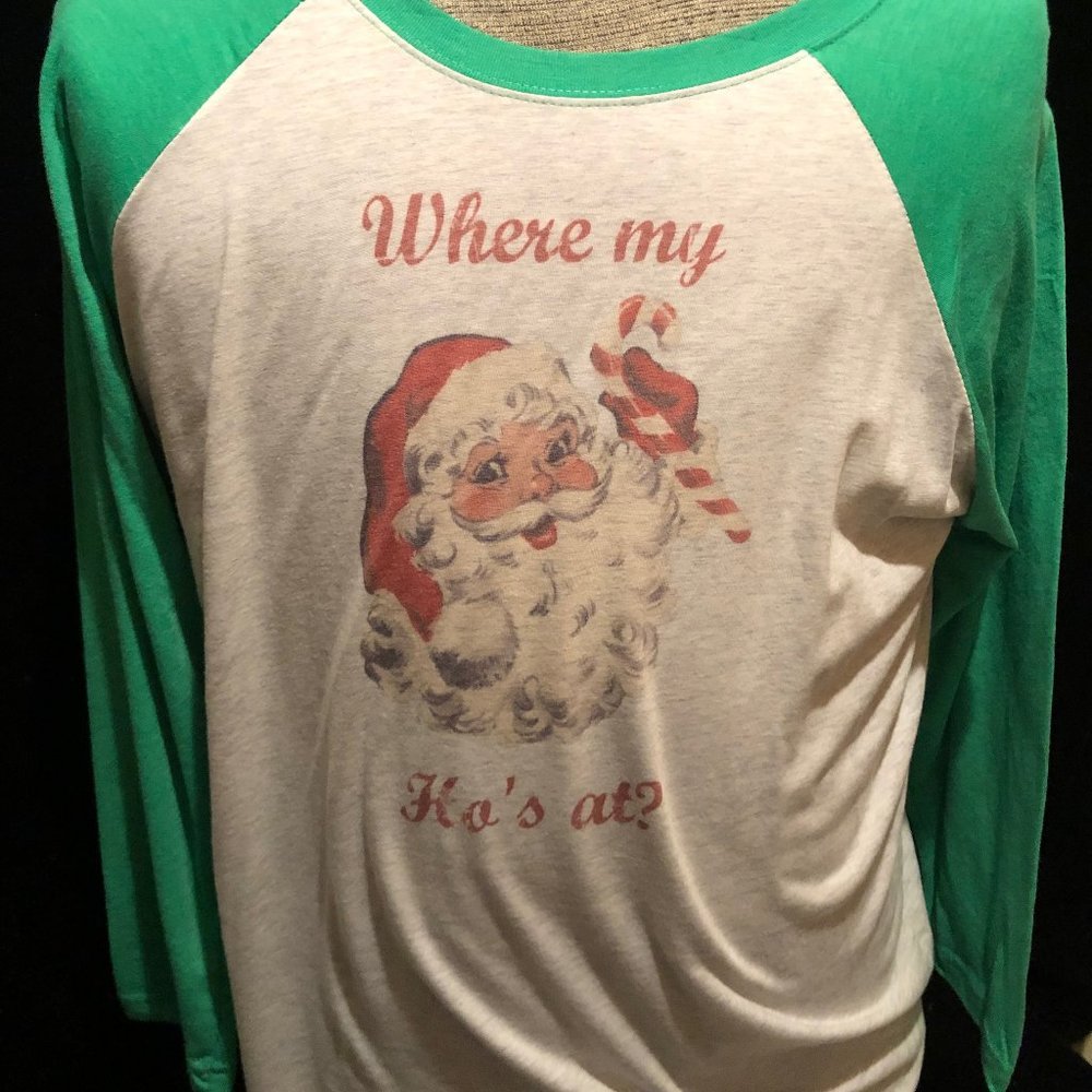 Where My Ho's At Santa Christmas X-Mas Holiday NEW Jersey T Shirt Large L Next L
